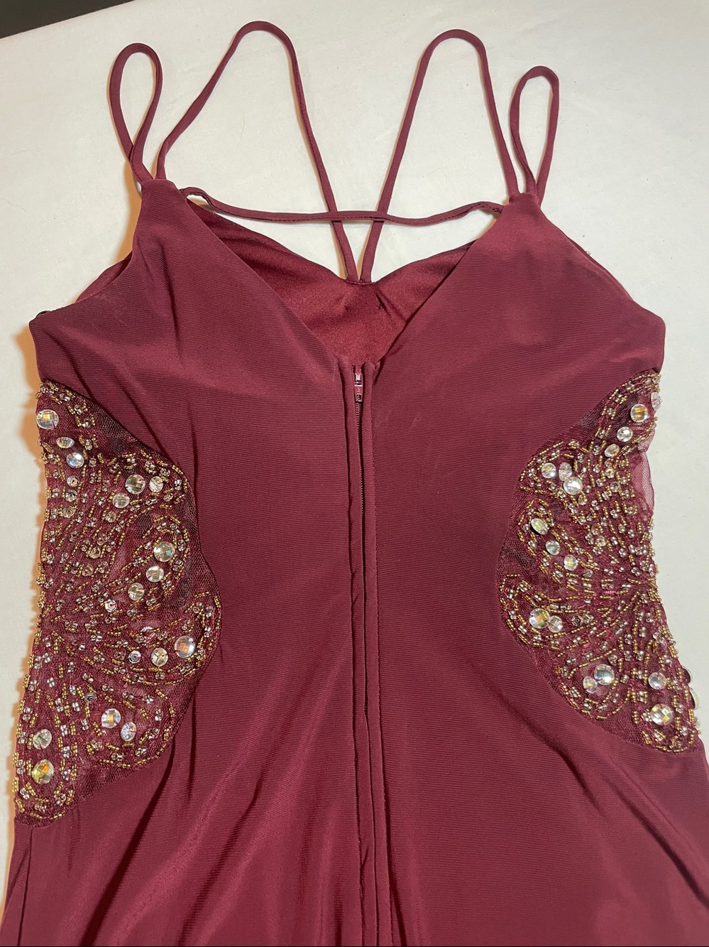 B Darlin Burgundy Maxi Dress with Side Sequin Appliqué - Picture 6 of 6